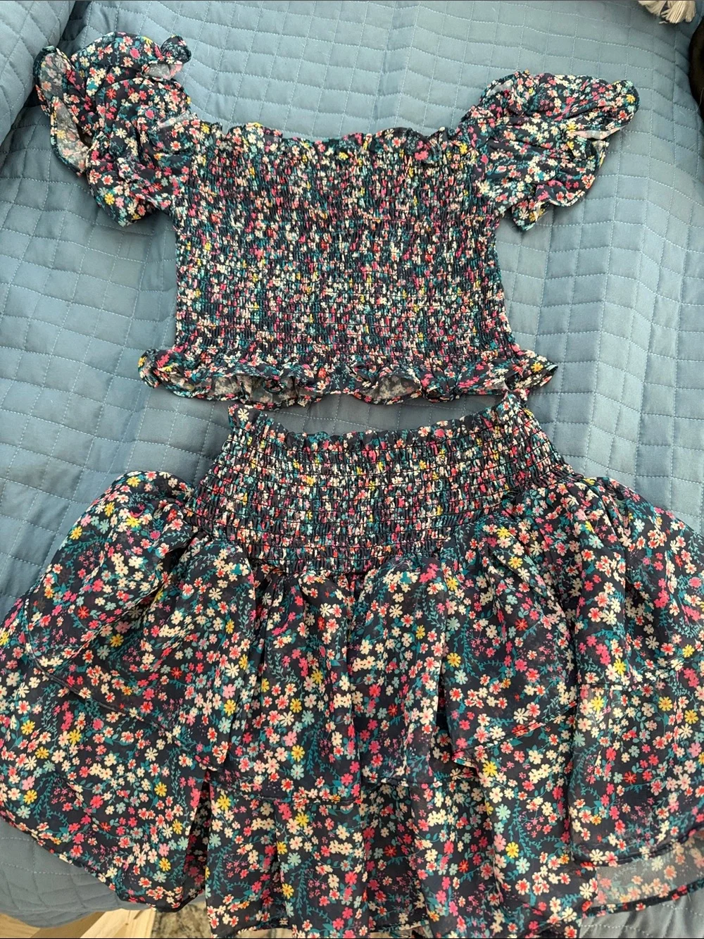 Tweenstyle Navy Multicolor Floral Smocked Two-Piece Set